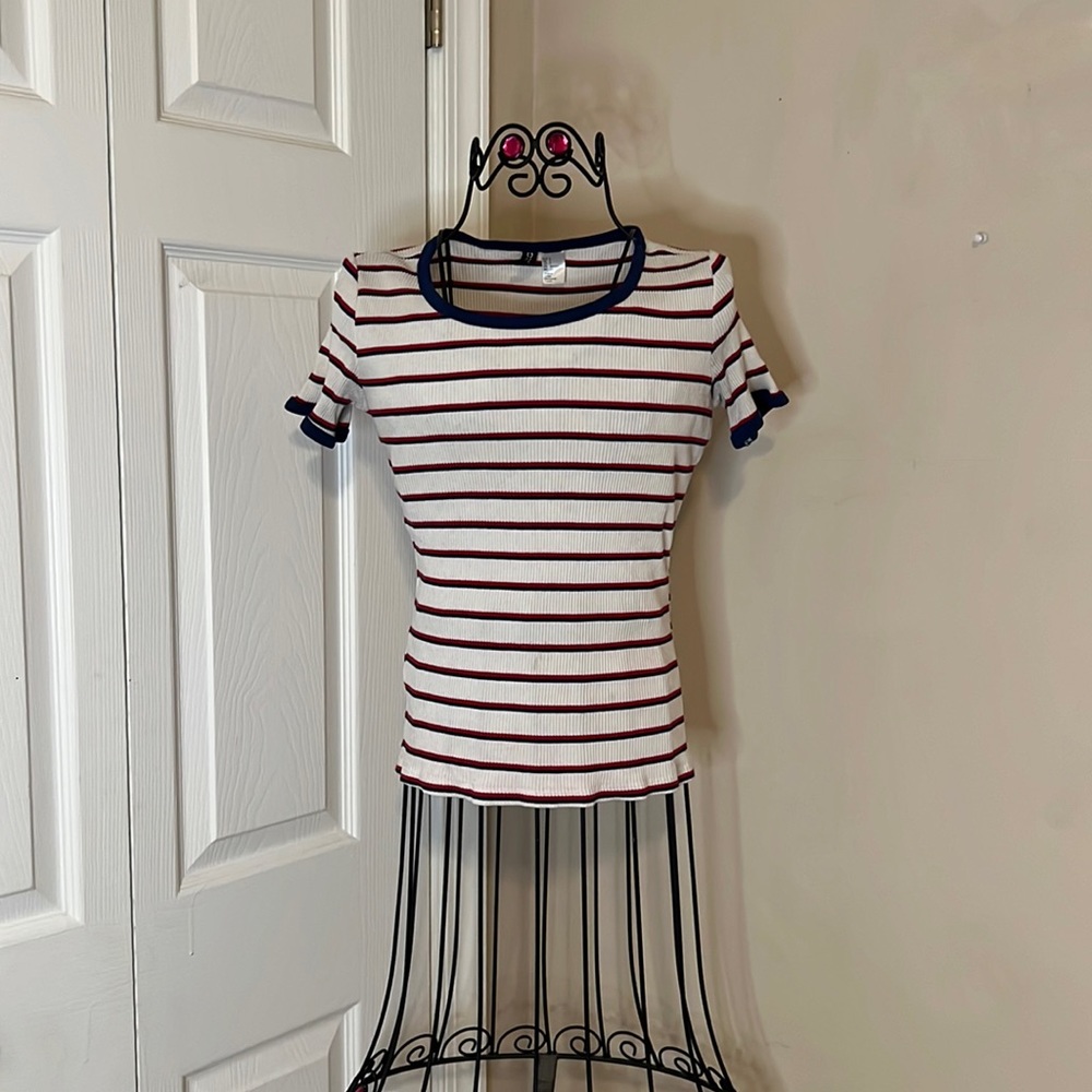 H&M Red, White and Blue Striped Shirt, Size: Small